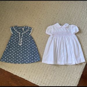 Bundle 2 Dresses 👗 , Smocked Peter Pan Collared White Dress and Blue. Size 24M